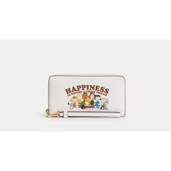 NWT CBN35 COACH x PEANUTS Long Zip Around Wallet Snoopy and Friends Chalk - Picture 3 of 6